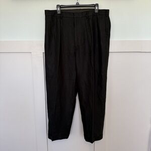 Polo Ralph Lauren Linen Pants Men's 36x30 Black Pleated Cuffed VTG Pockets